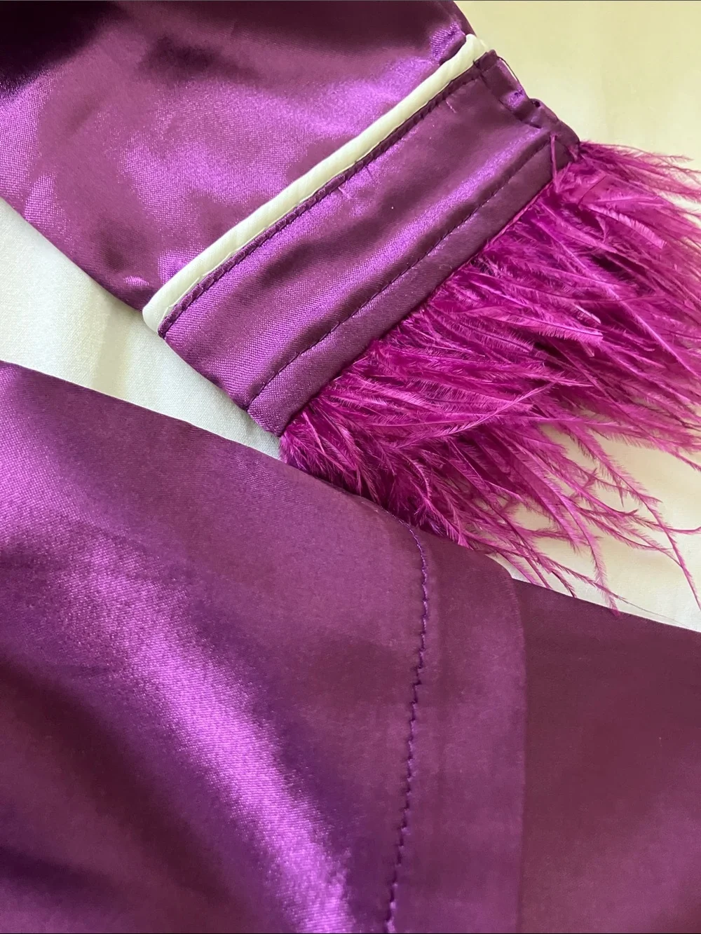 Lola + The Boys Purple Satin Pajama Set with Feather Trim